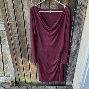Ann Taylor Factory Burgundy Draped Cowl Neck Long Sleeve Dress Sz L